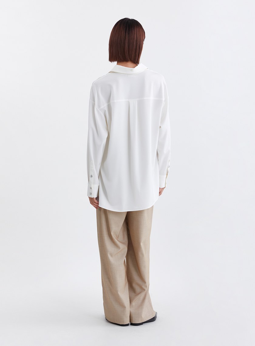 緞面光澤不對稱設計襯衫