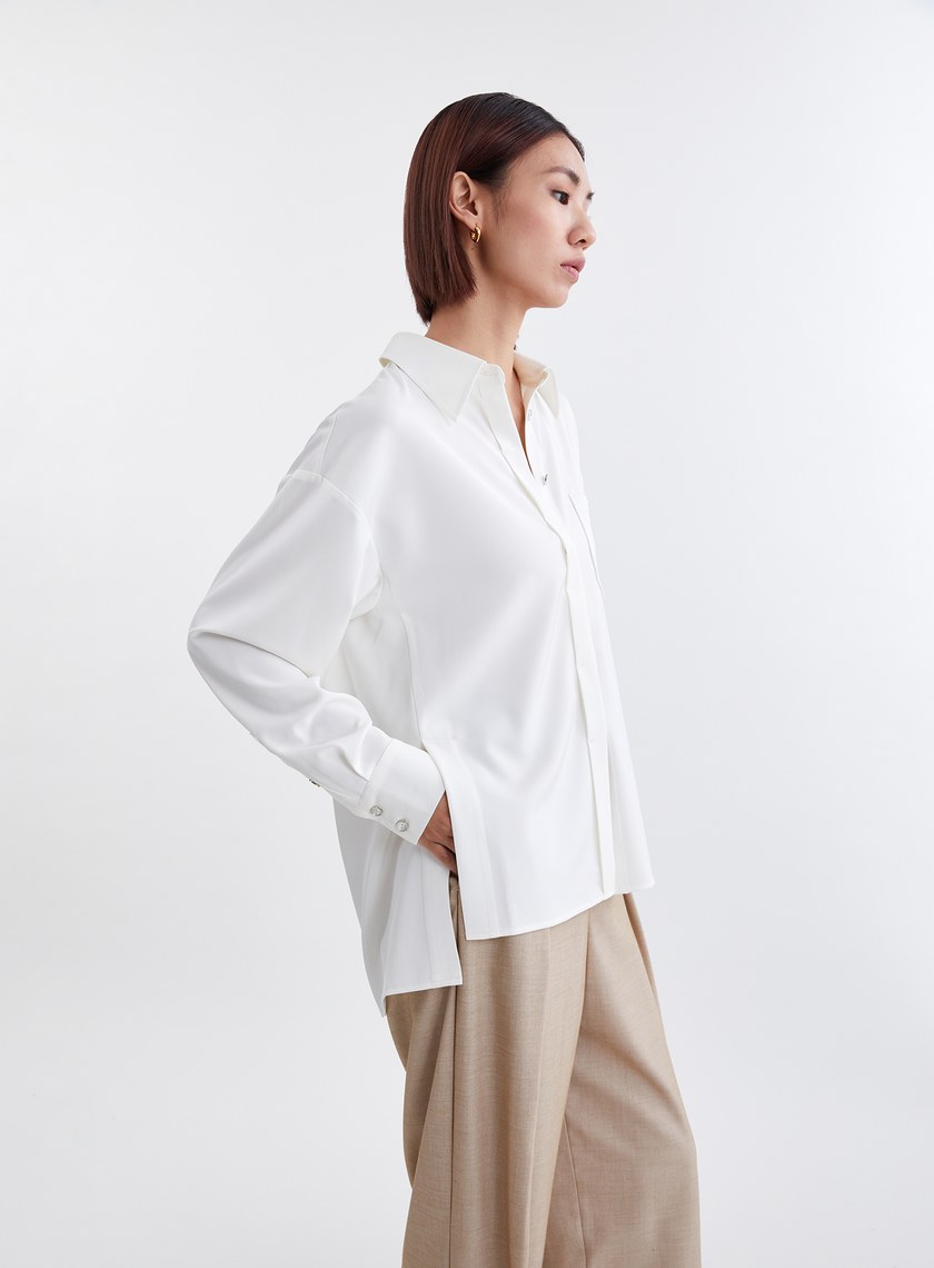 緞面光澤不對稱設計襯衫