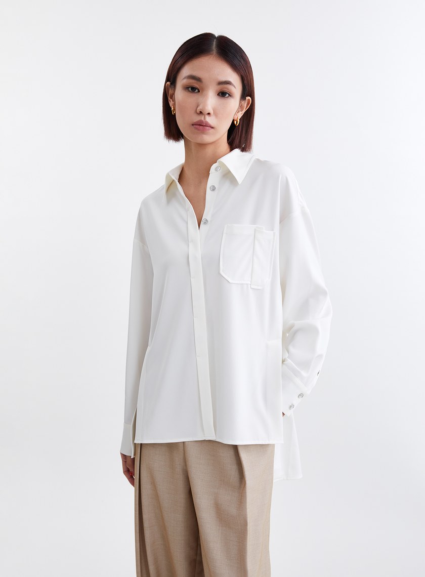 緞面光澤不對稱設計襯衫