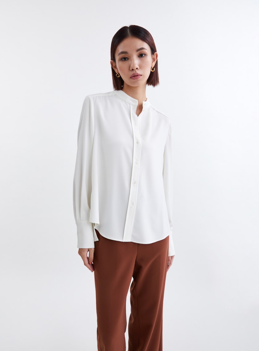 精緻小立領飄逸開襟襯衫