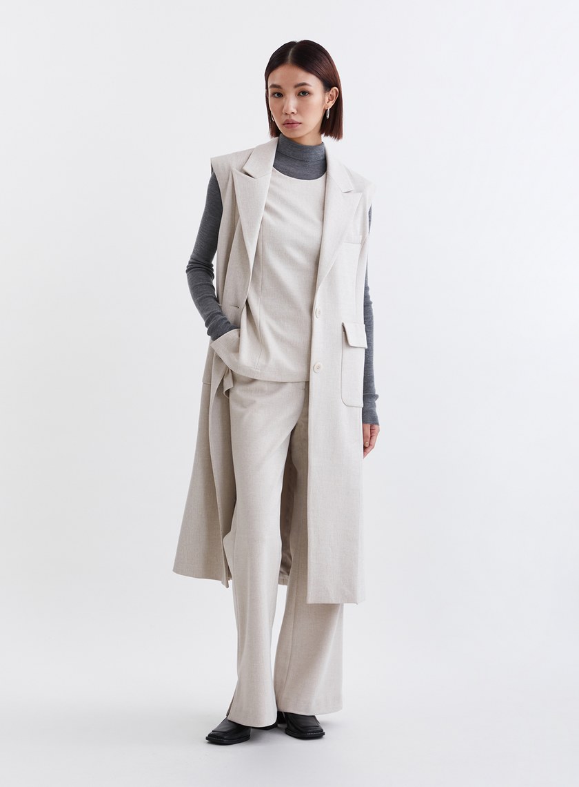 俐落造型腰帶寬肩針織背心