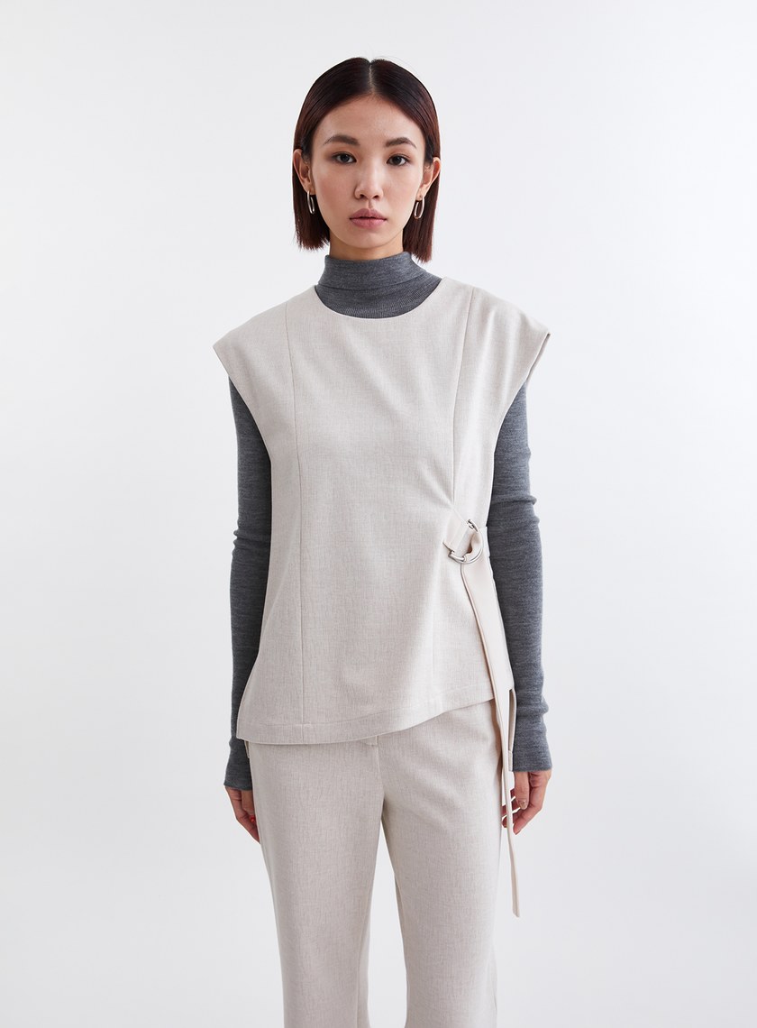 俐落造型腰帶寬肩針織背心