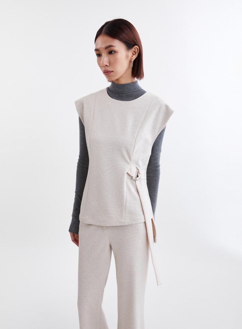 俐落造型腰帶寬肩針織背心