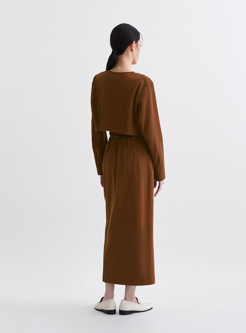 簡約坑條開衩直筒長裙