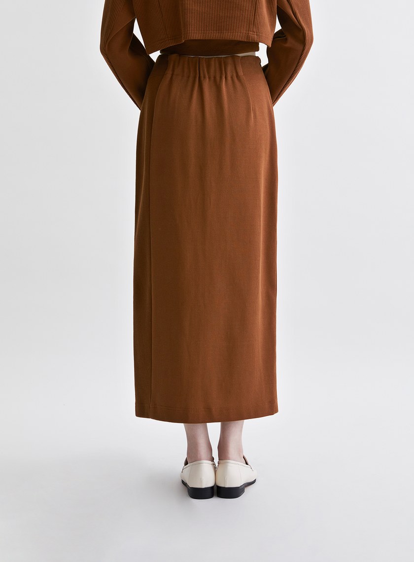 簡約坑條開衩直筒長裙