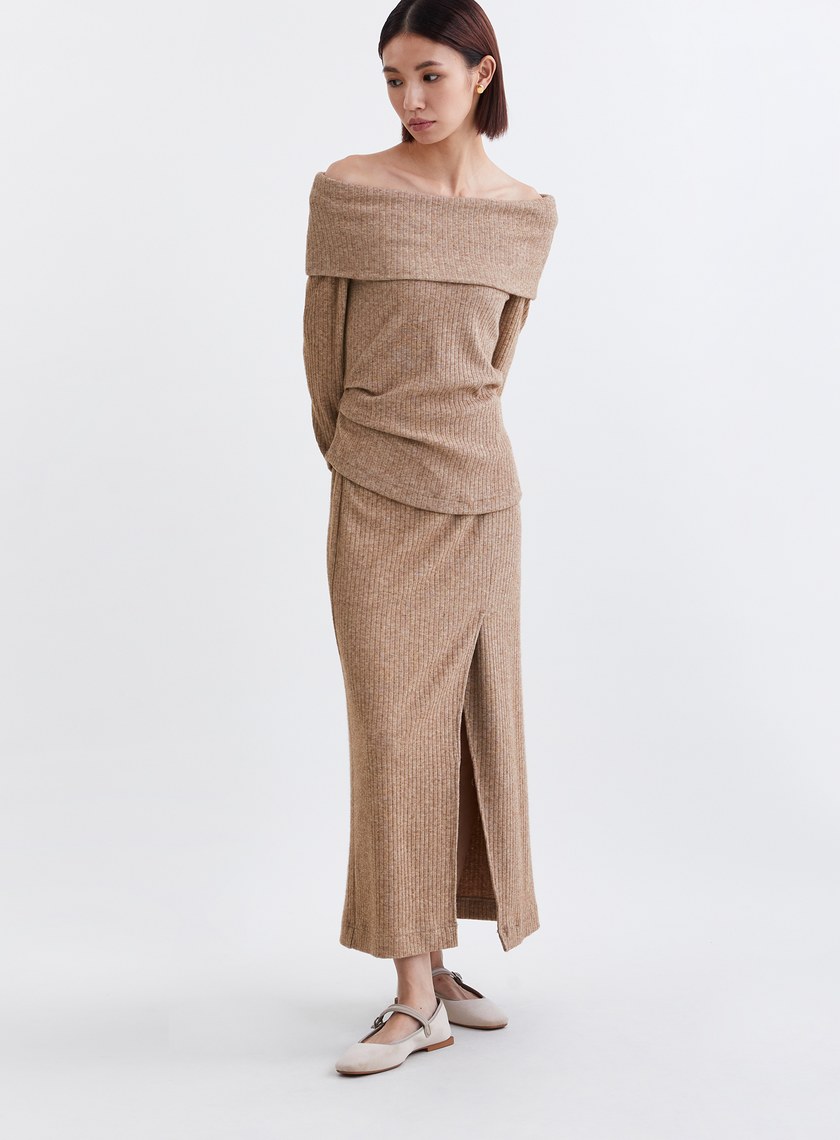 溫柔慵懶直筒開衩針織長裙