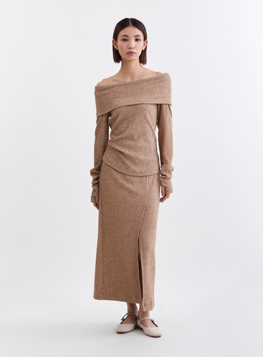 溫柔慵懶直筒開衩針織長裙