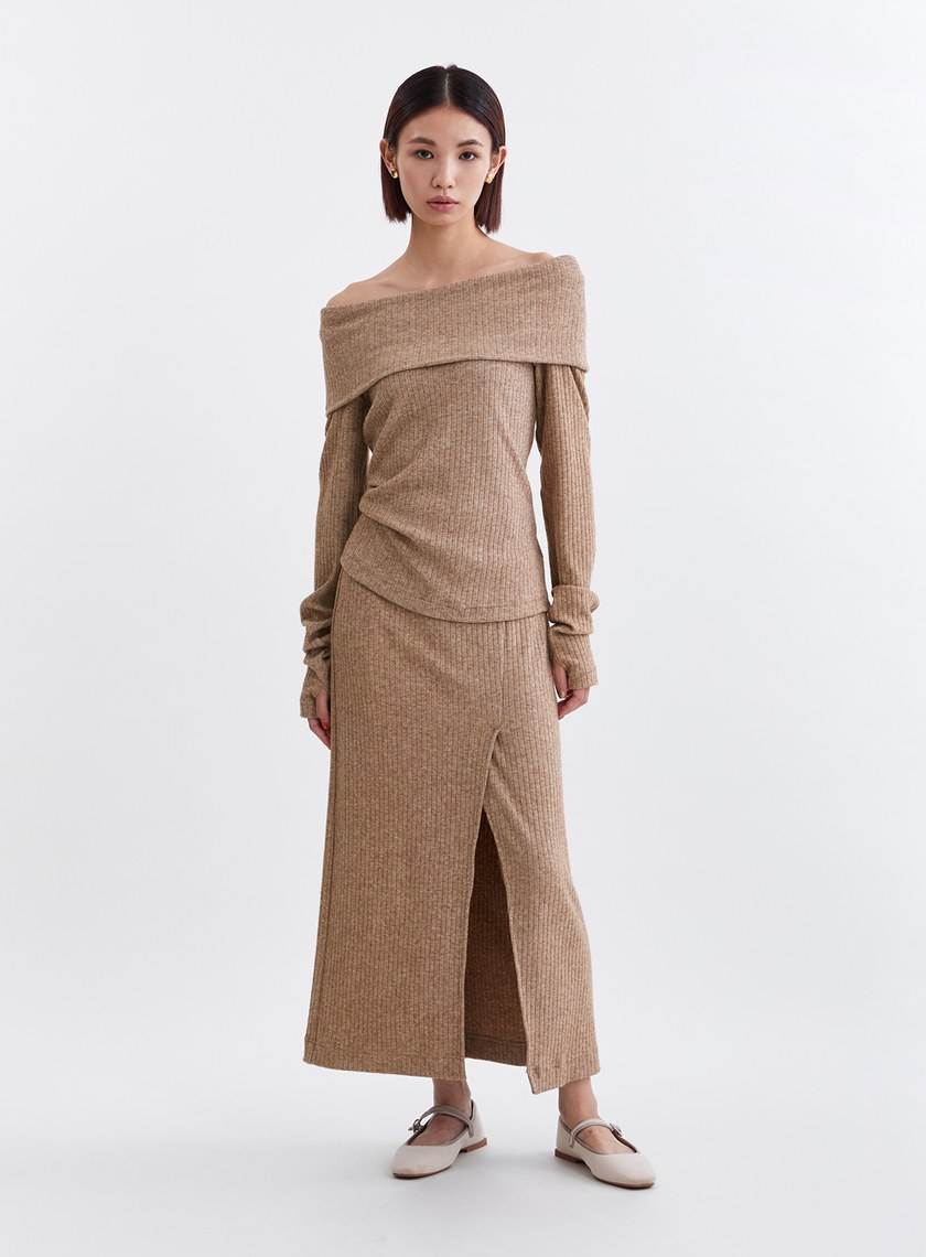 溫柔慵懶直筒開衩針織長裙