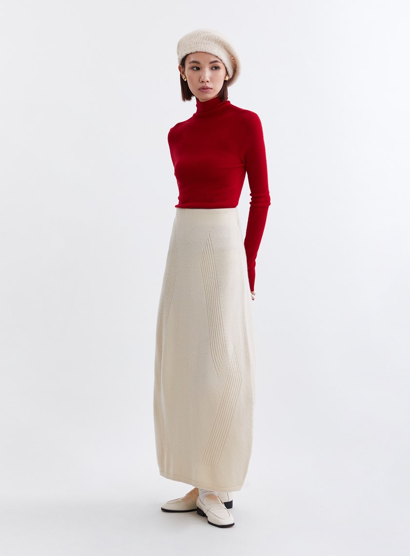 氣質V型提花繭型針織長裙