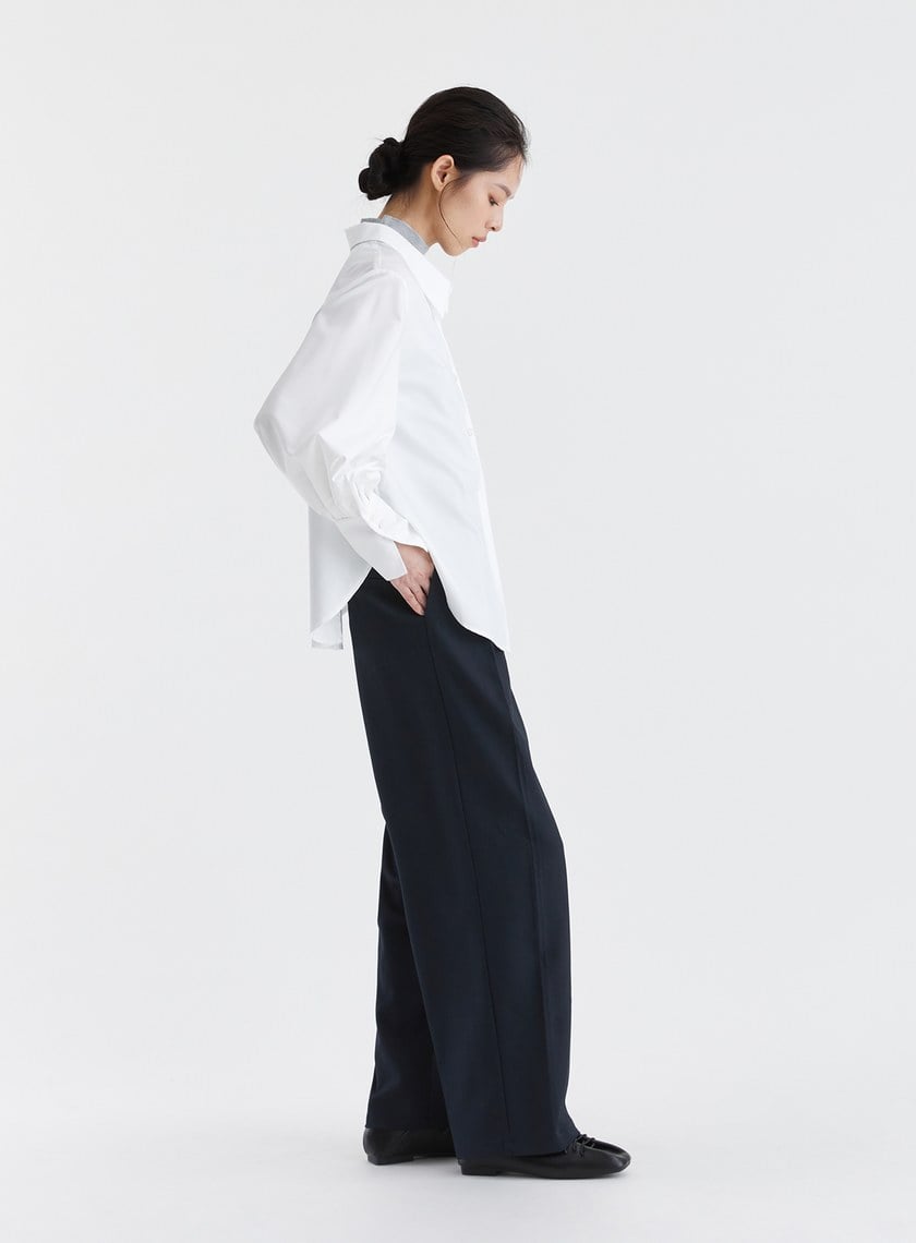 雙扣環壓褶高腰西裝褲