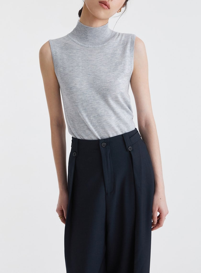 雙扣環壓褶高腰西裝褲