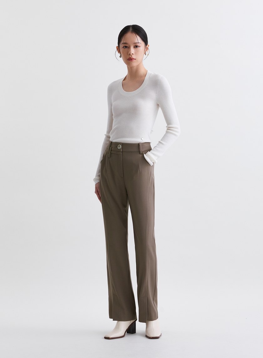 簡約質感窄管微喇西裝褲