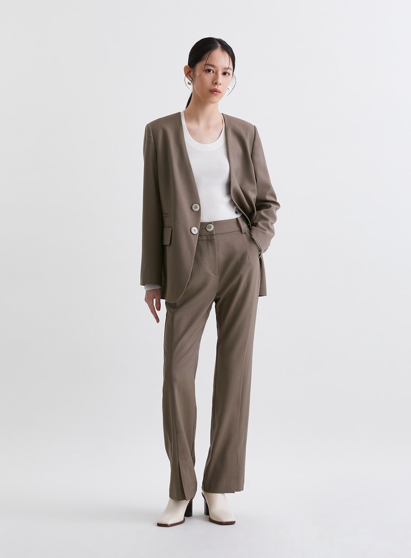 簡約質感窄管微喇西裝褲