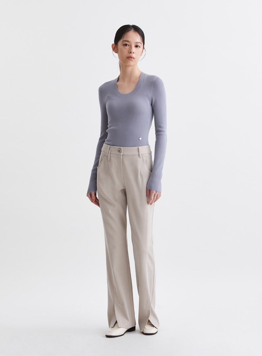簡約質感窄管微喇西裝褲