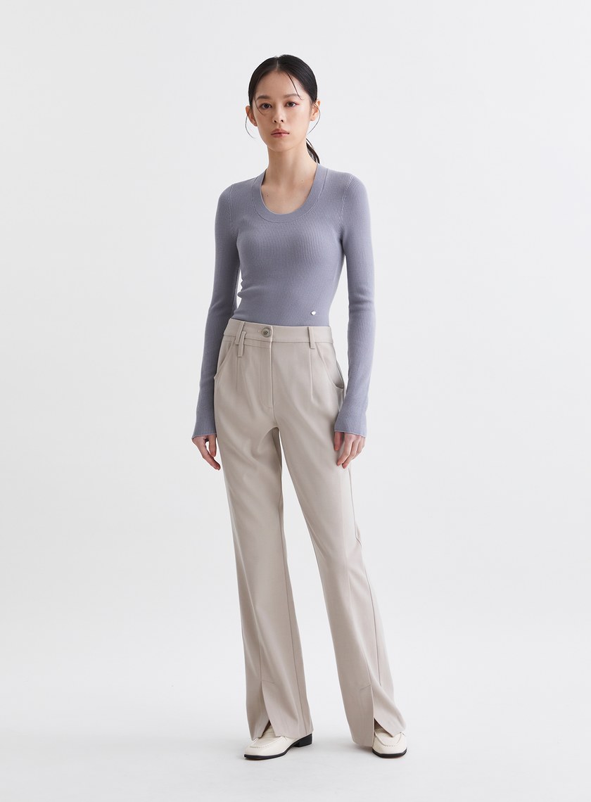 簡約質感窄管微喇西裝褲