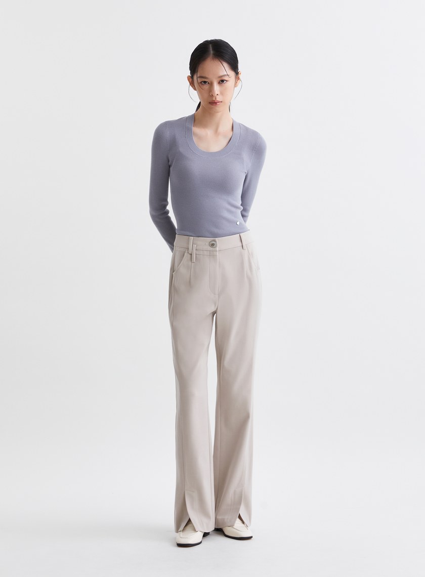 簡約質感窄管微喇西裝褲