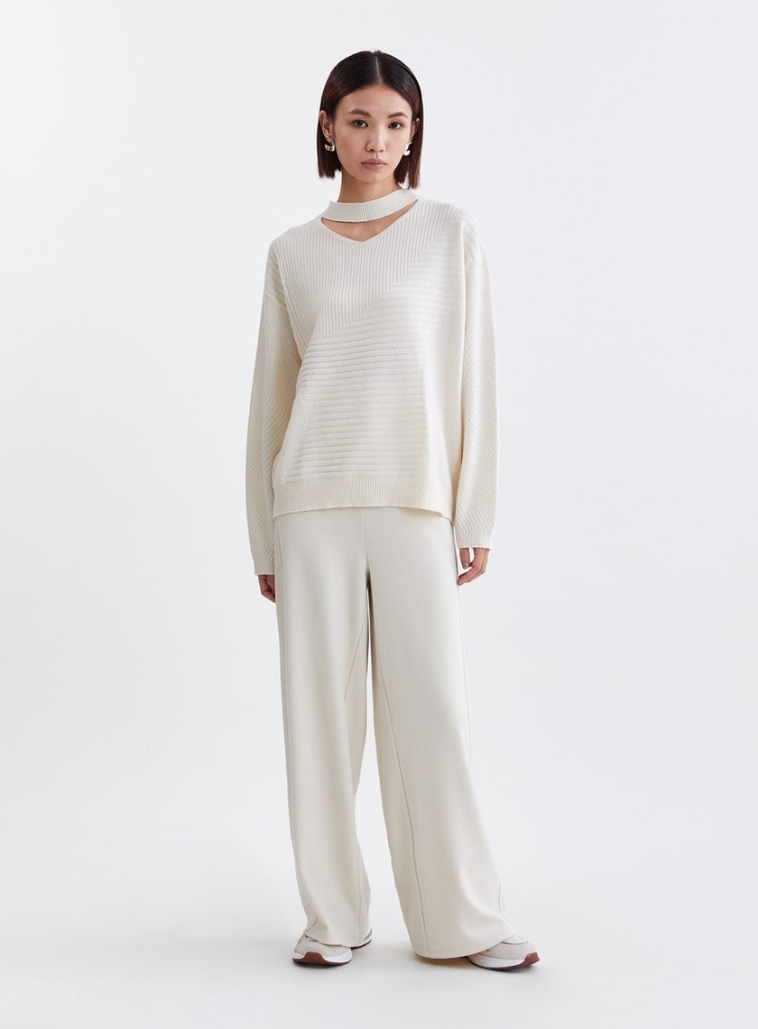 垂墜舒適雙層提花針織長褲