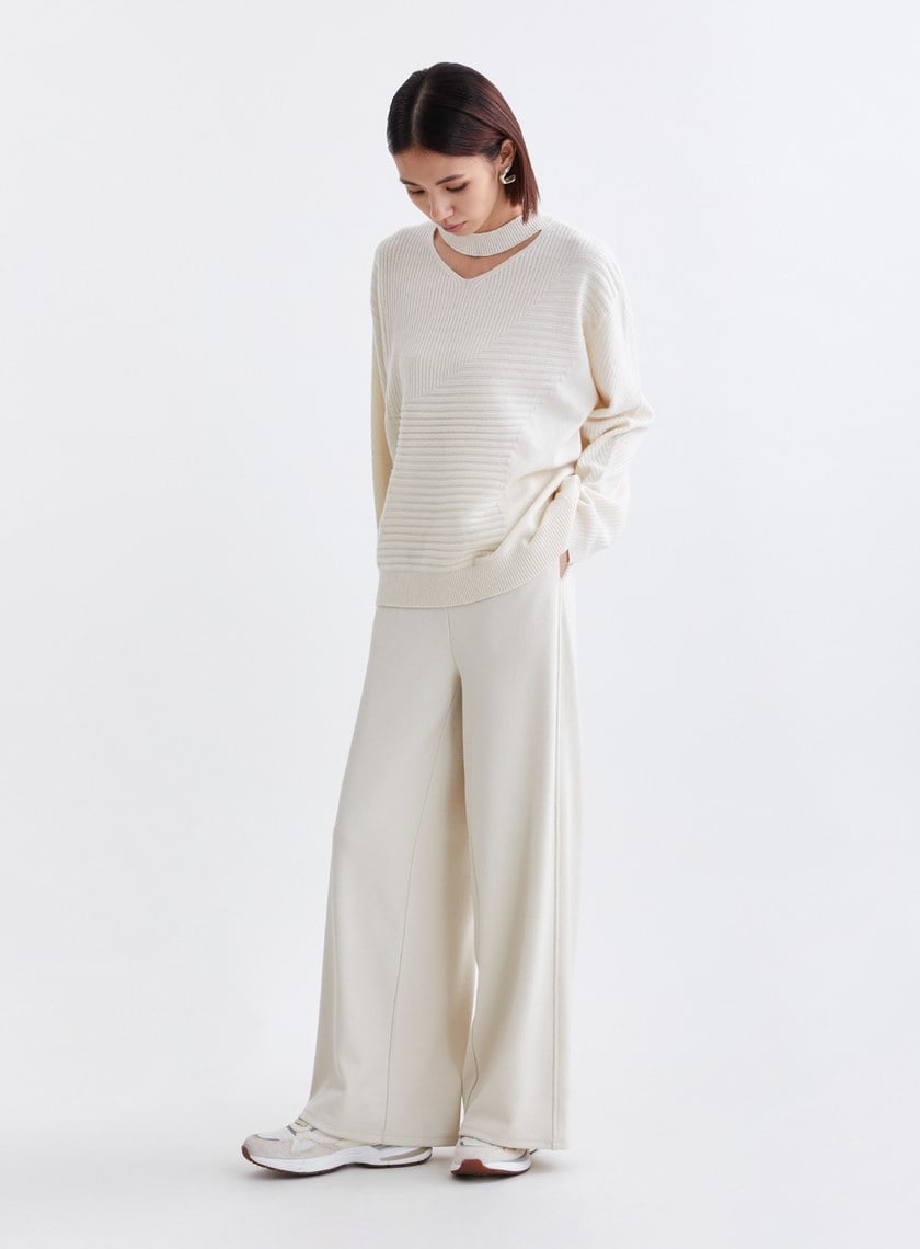 垂墜舒適雙層提花針織長褲