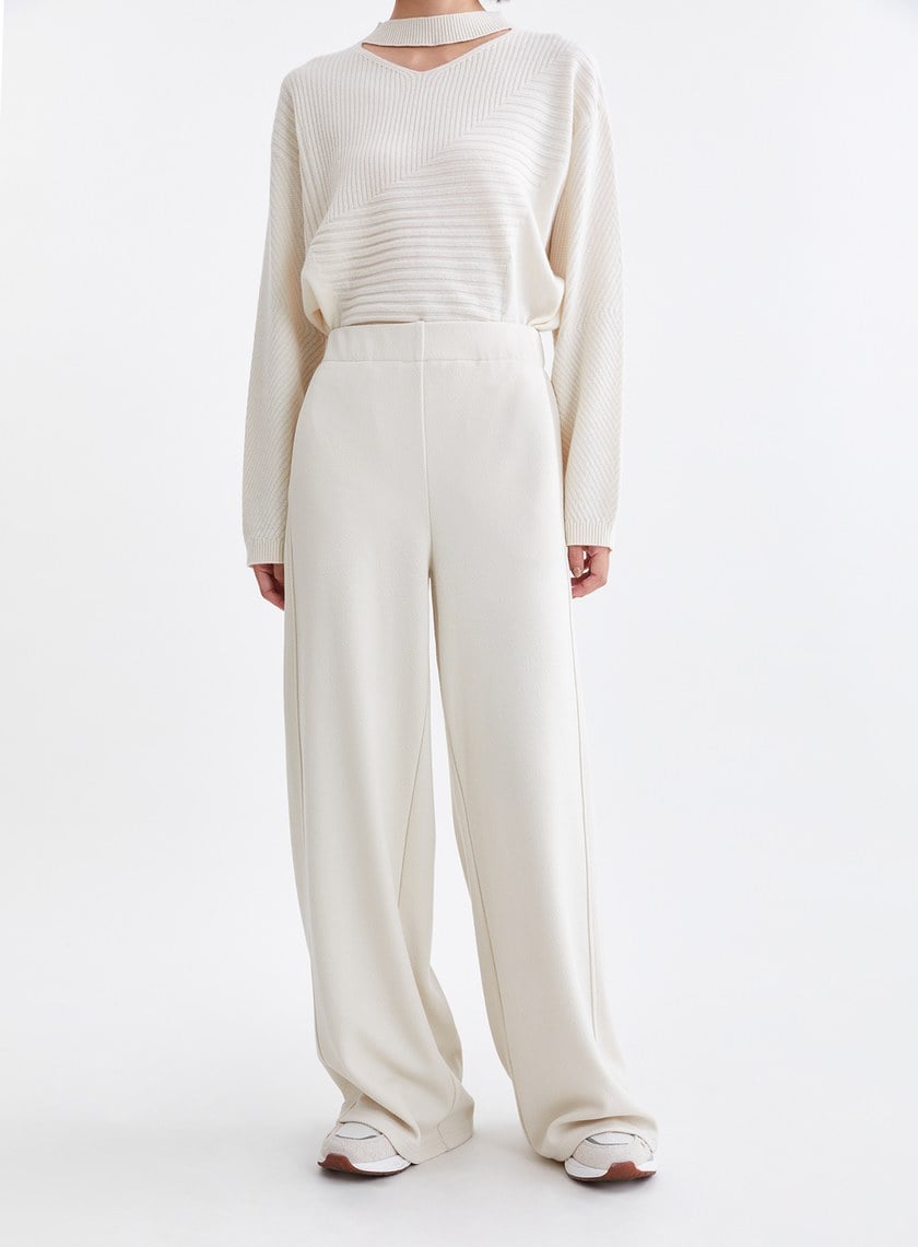 垂墜舒適雙層提花針織長褲