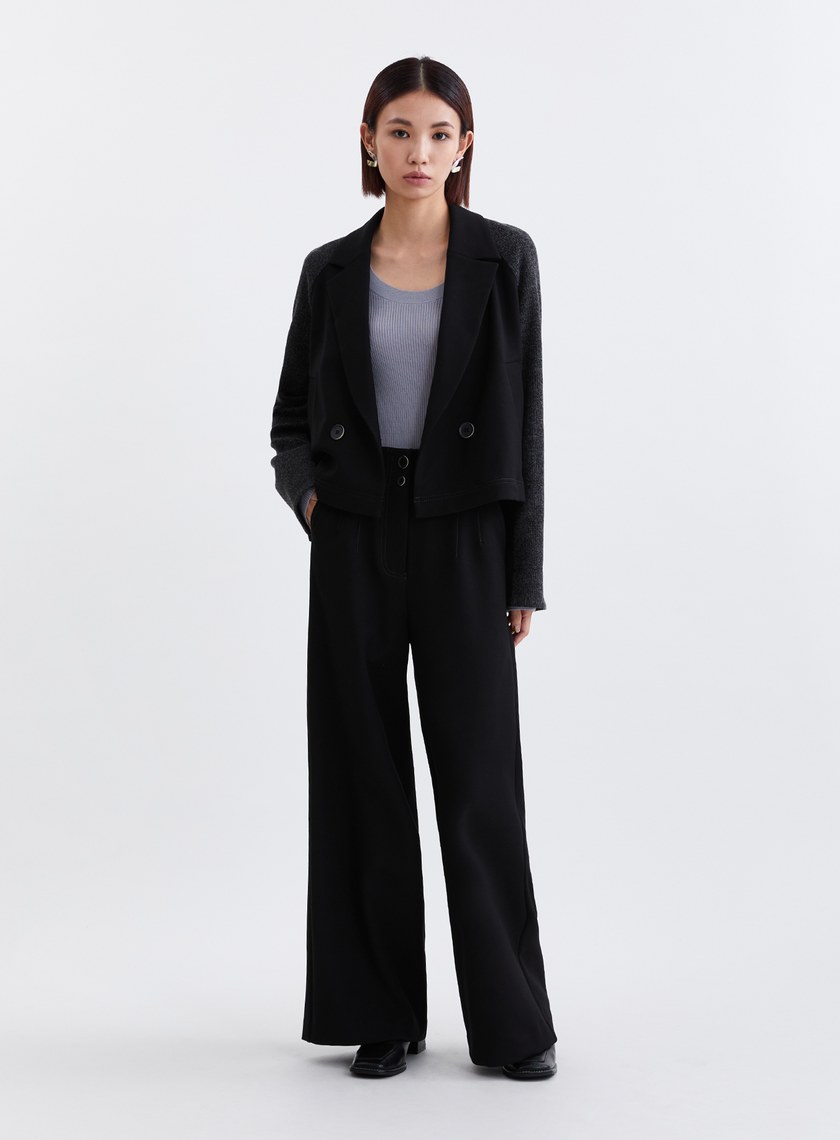 率性挺闊壓線高腰寬褲