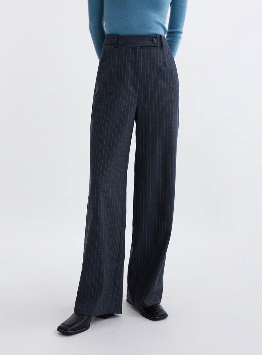 經典條紋直筒西裝褲