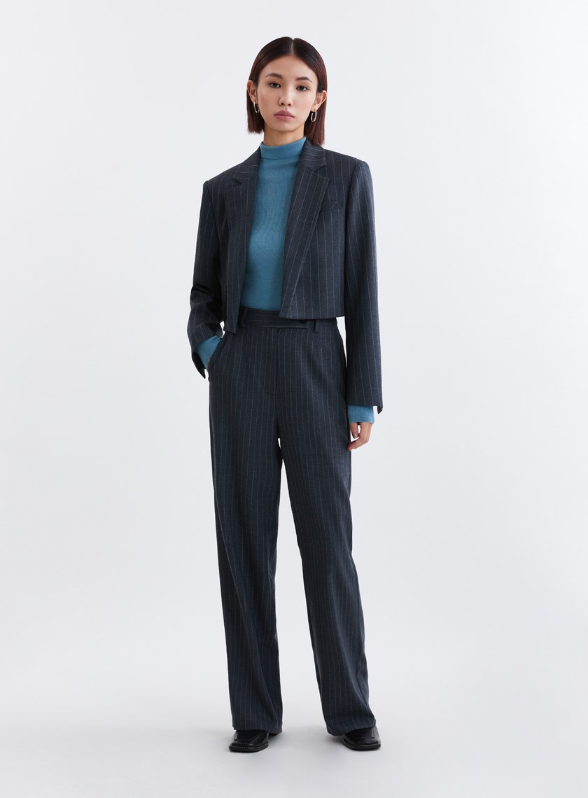 經典條紋直筒西裝褲