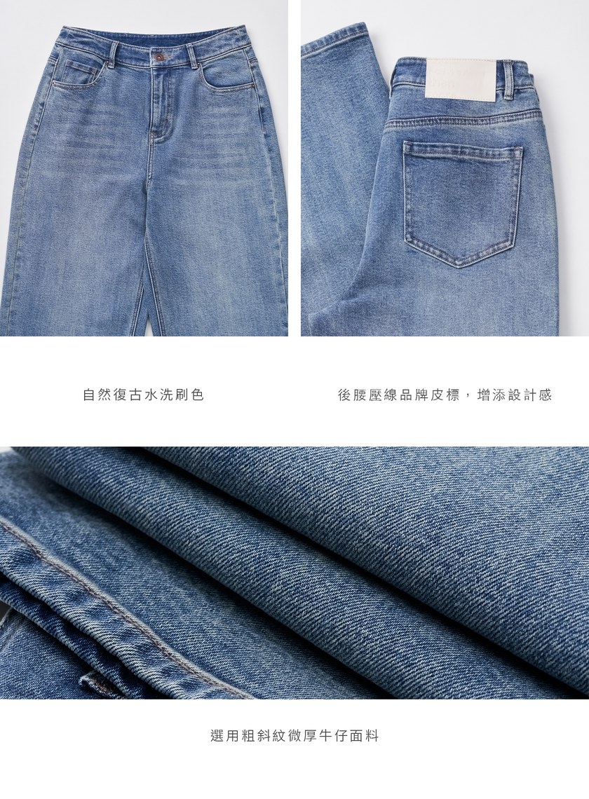 時髦百搭水洗直筒牛仔褲-中藍