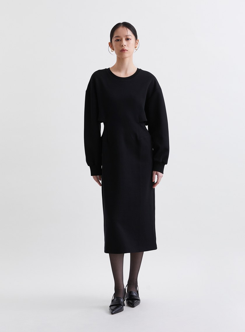 極簡假兩件收腰鏤空洋裝