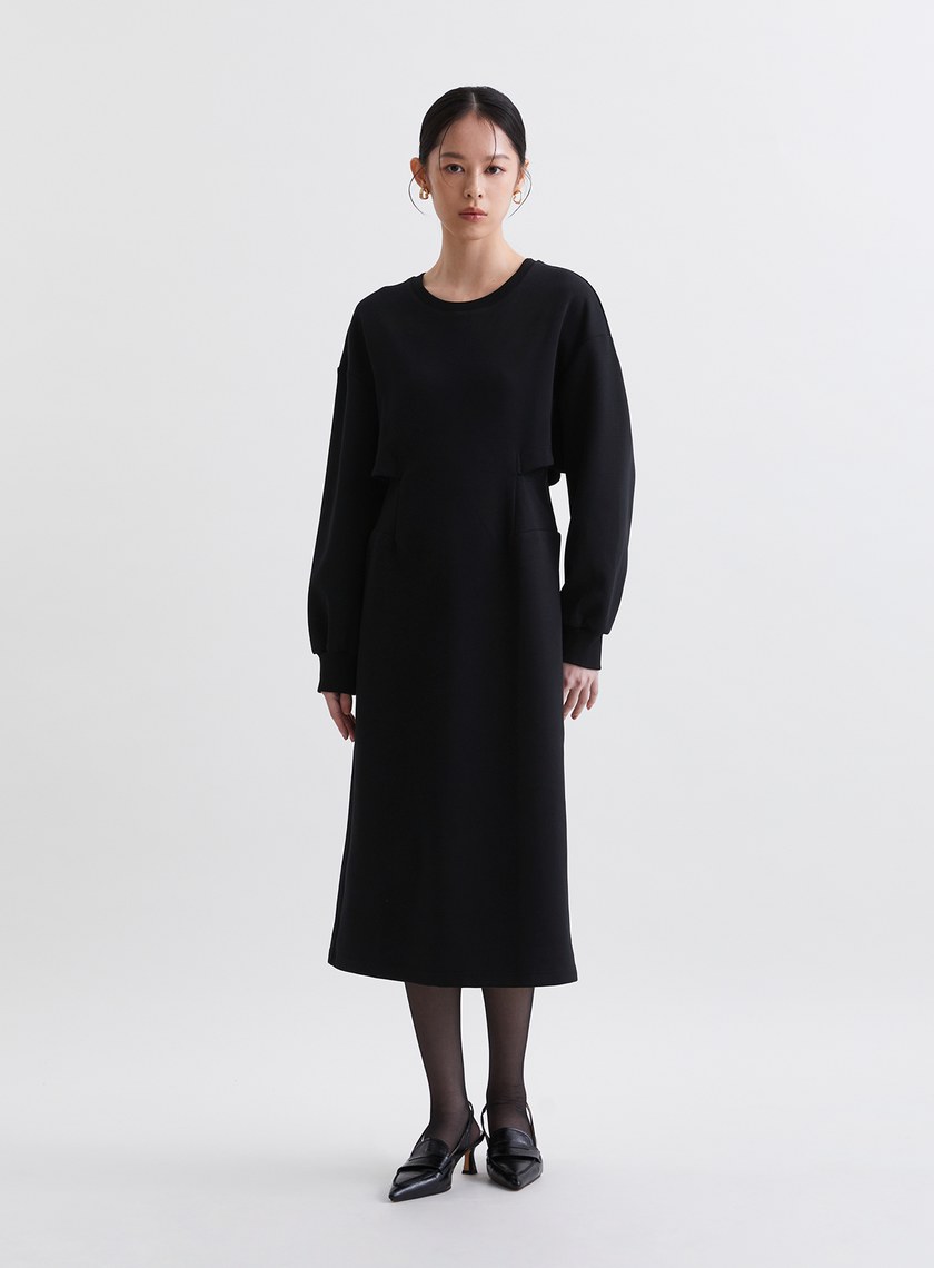 極簡假兩件收腰鏤空洋裝