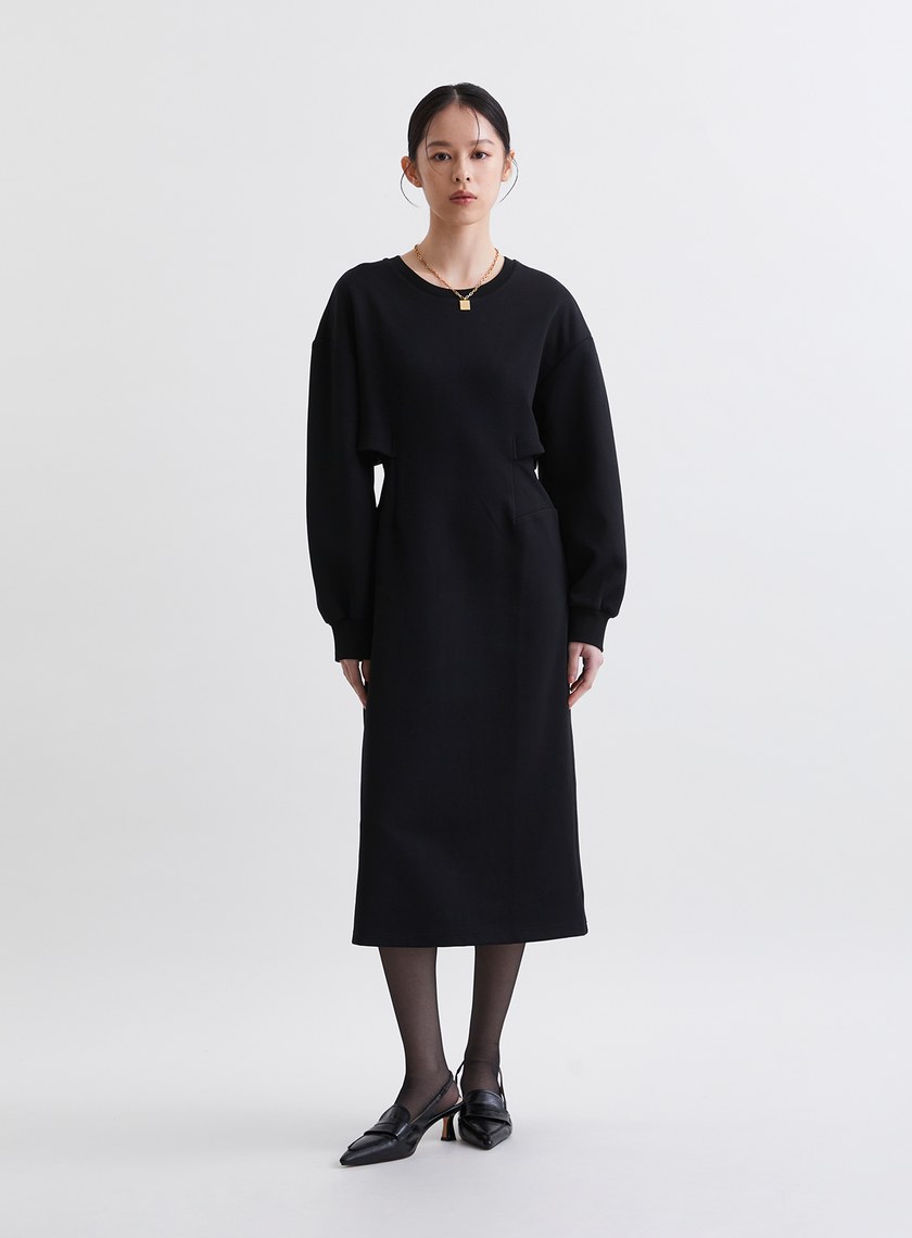 極簡假兩件收腰鏤空洋裝