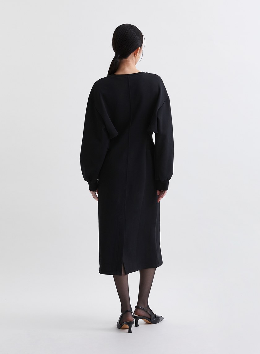 極簡假兩件收腰鏤空洋裝