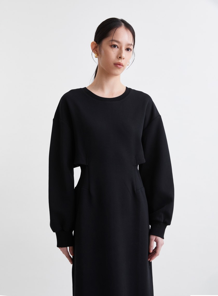 極簡假兩件收腰鏤空洋裝