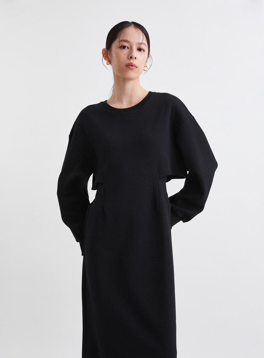 極簡假兩件收腰鏤空洋裝