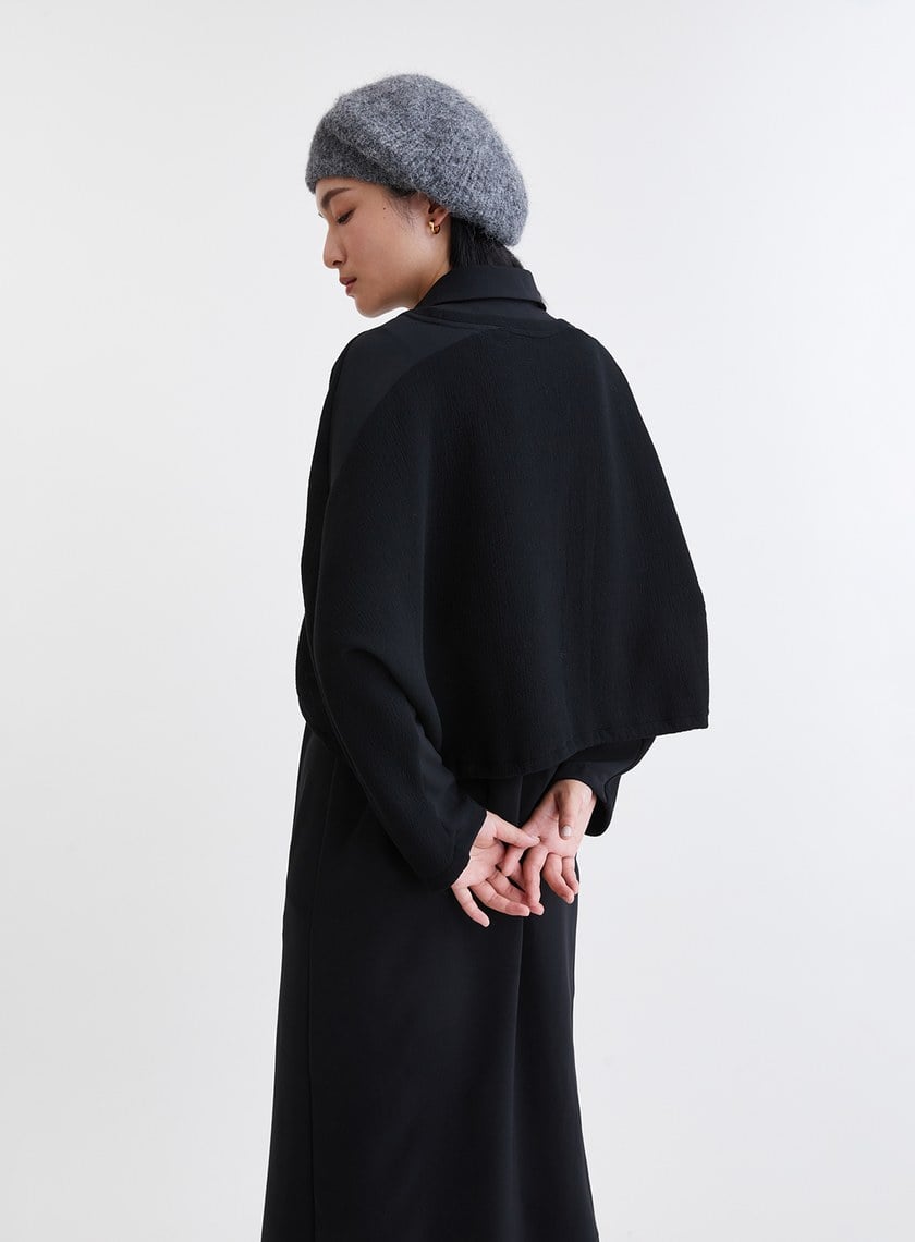 造型感異材質兩件式開衩洋裝