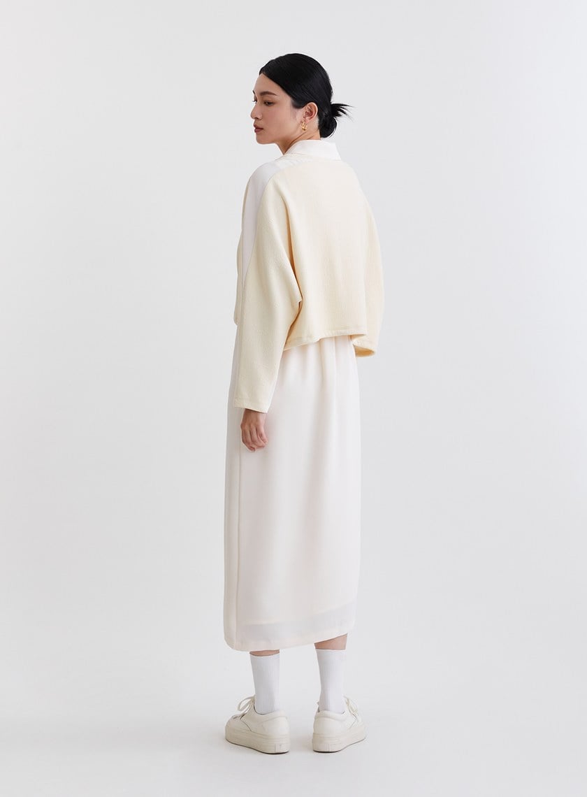 造型感異材質兩件式開衩洋裝