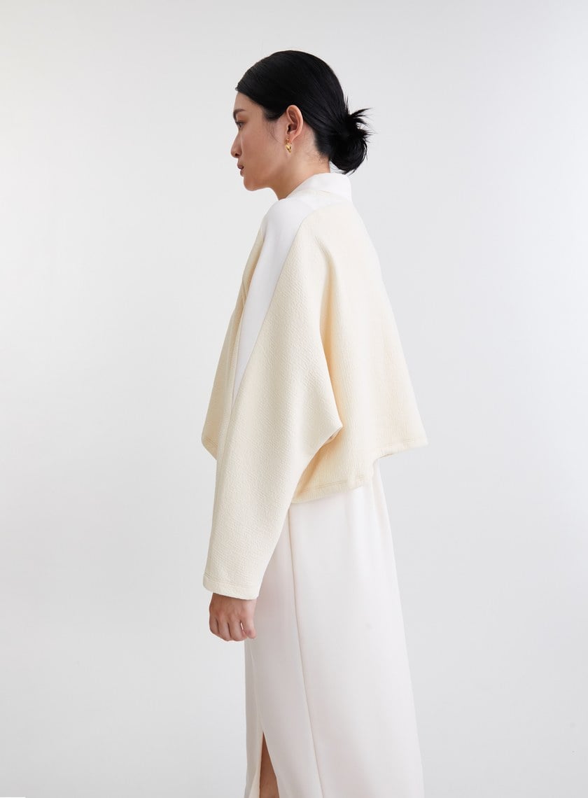 造型感異材質兩件式開衩洋裝