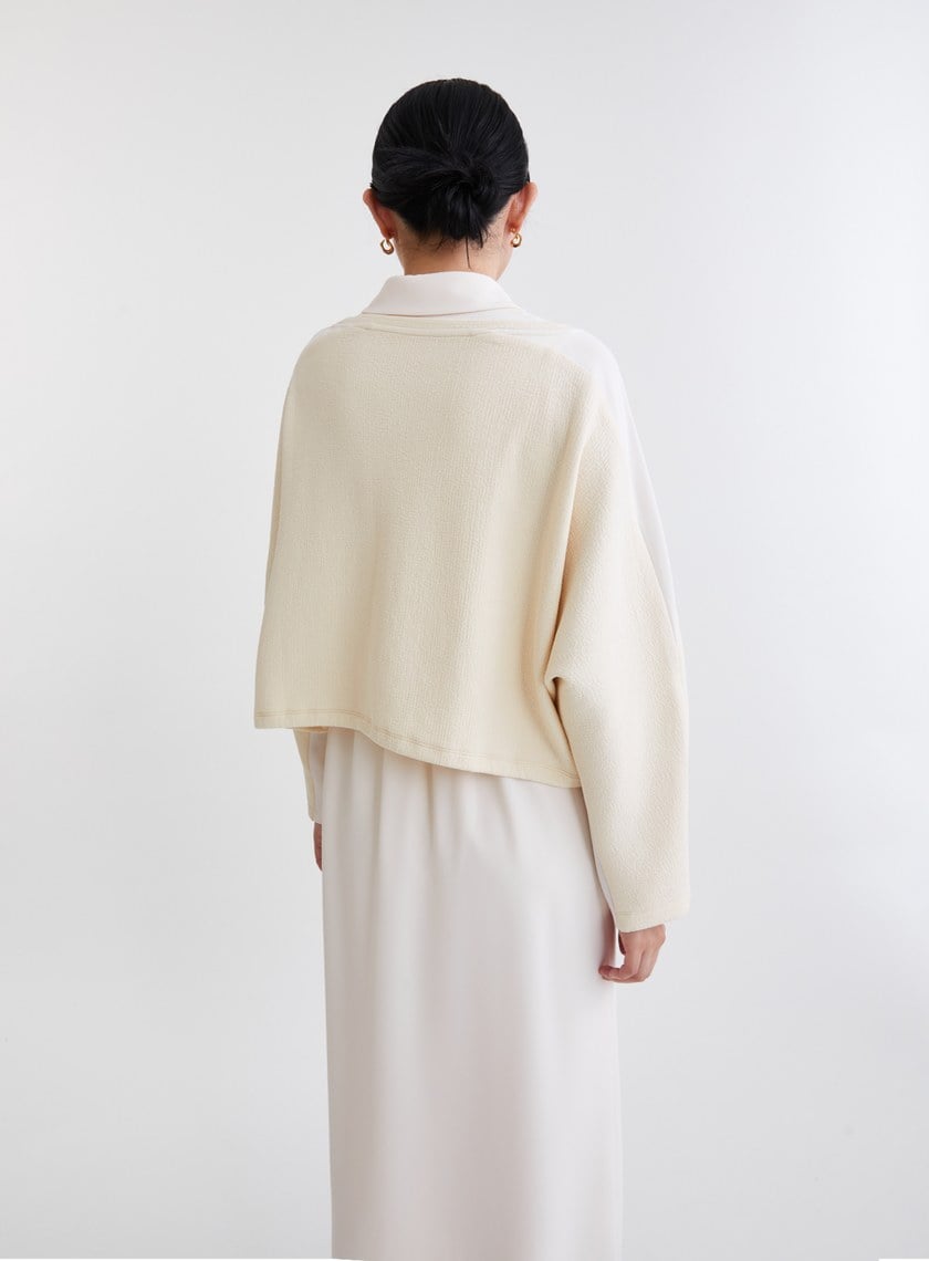 造型感異材質兩件式開衩洋裝