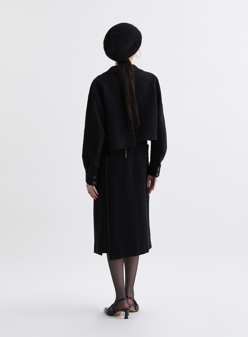 法式優雅寬肩帶開衩洋裝