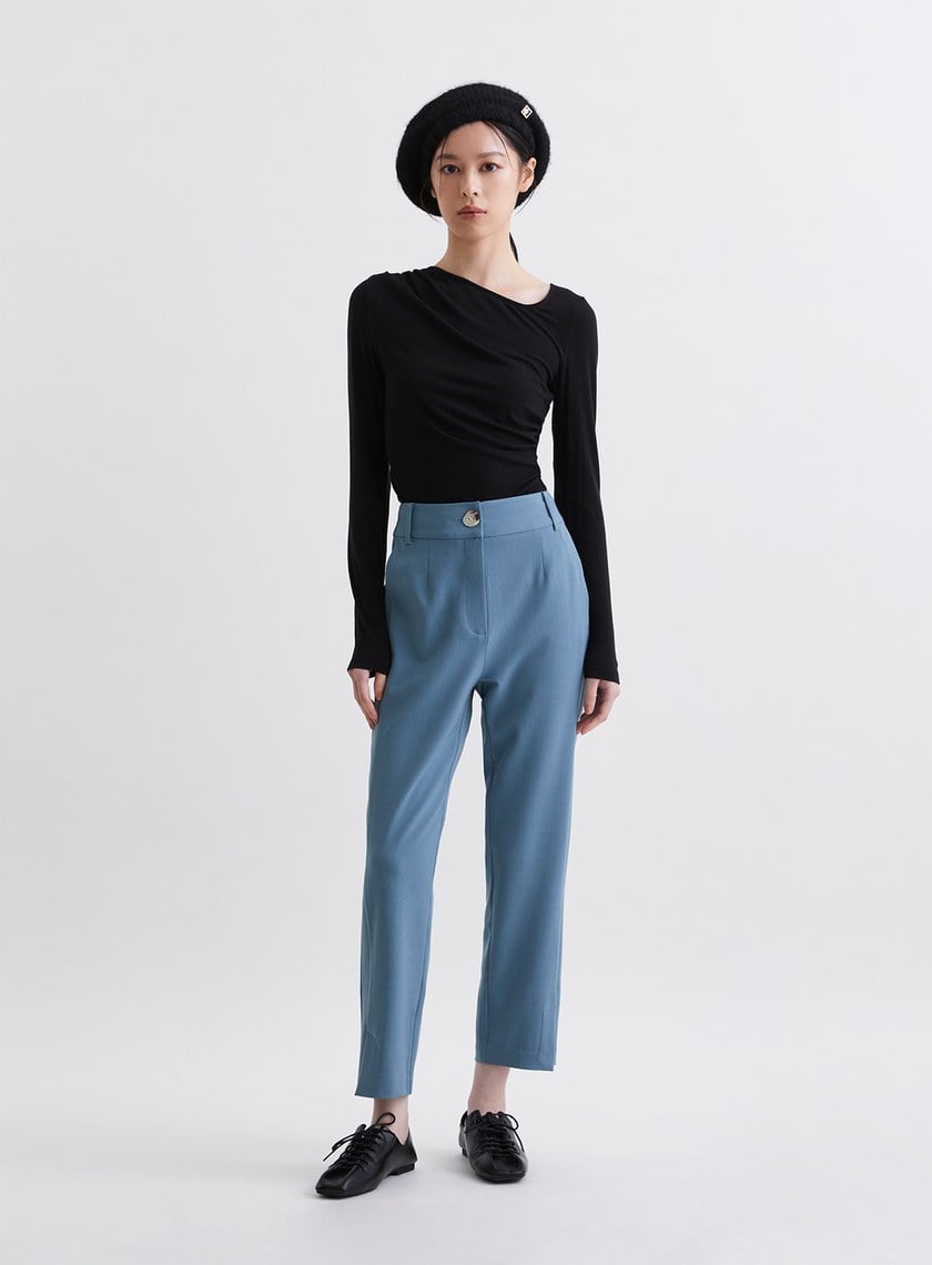 優雅修身側抓皺針織上衣