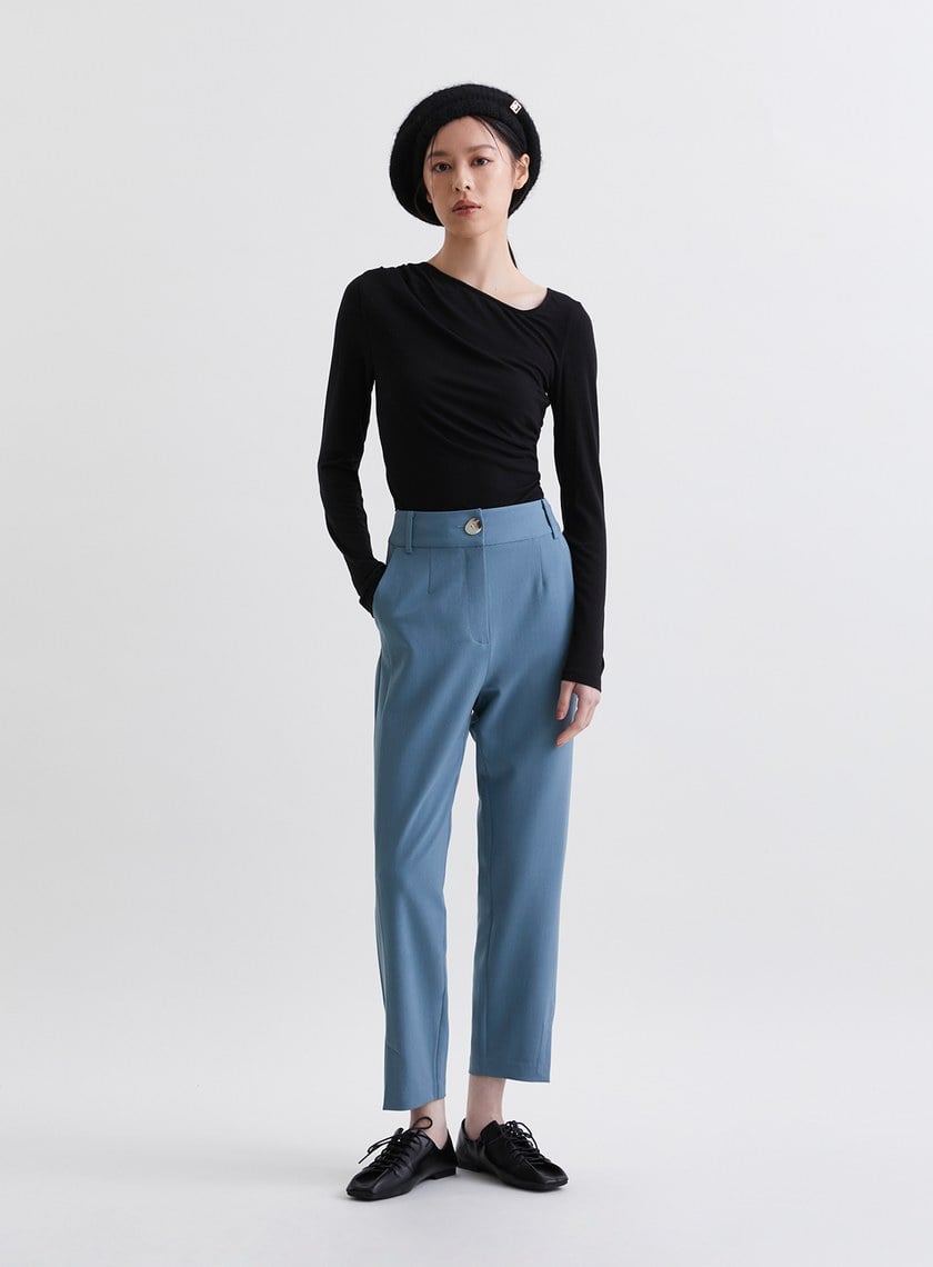 優雅修身側抓皺針織上衣