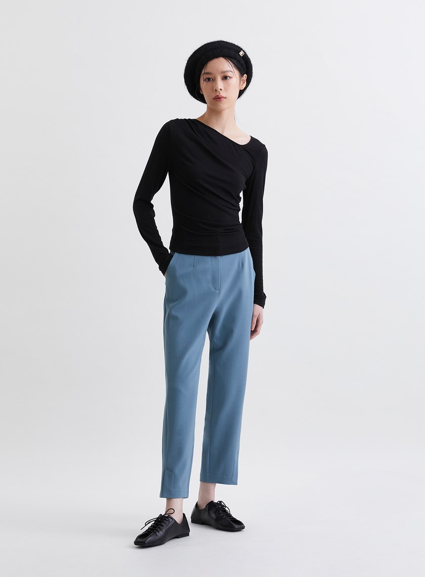 優雅修身側抓皺針織上衣