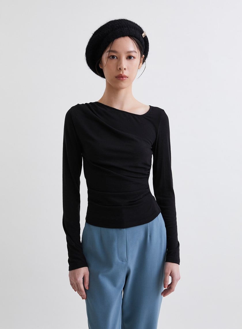 優雅修身側抓皺針織上衣