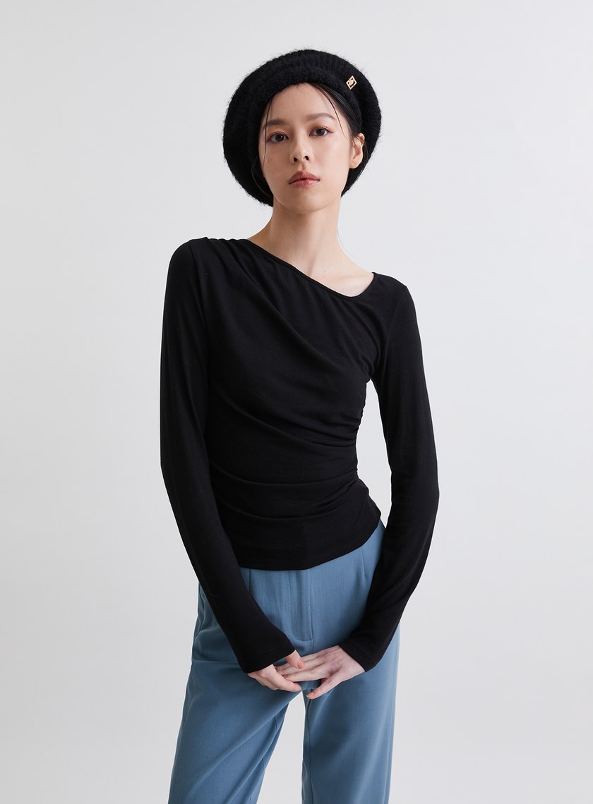 優雅修身側抓皺針織上衣