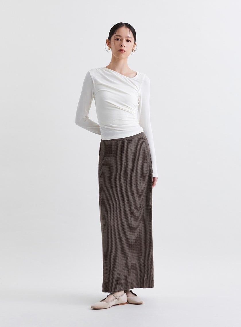 優雅修身側抓皺針織上衣