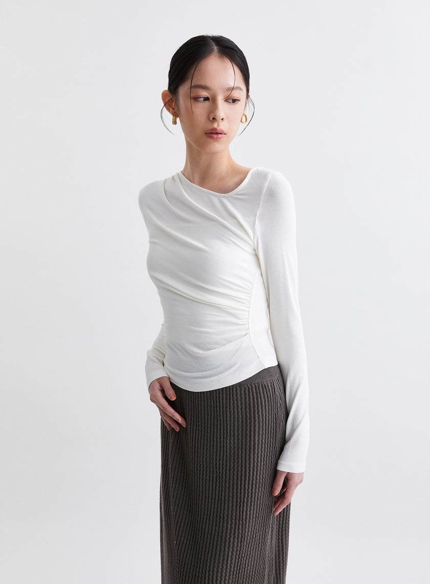 優雅修身側抓皺針織上衣