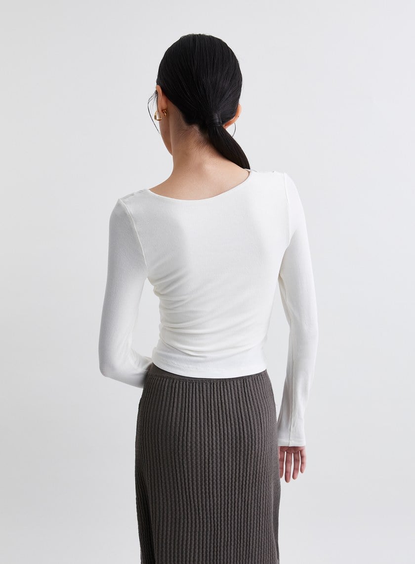 優雅修身側抓皺針織上衣