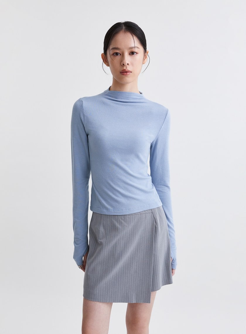 親膚小立領指洞針織上衣