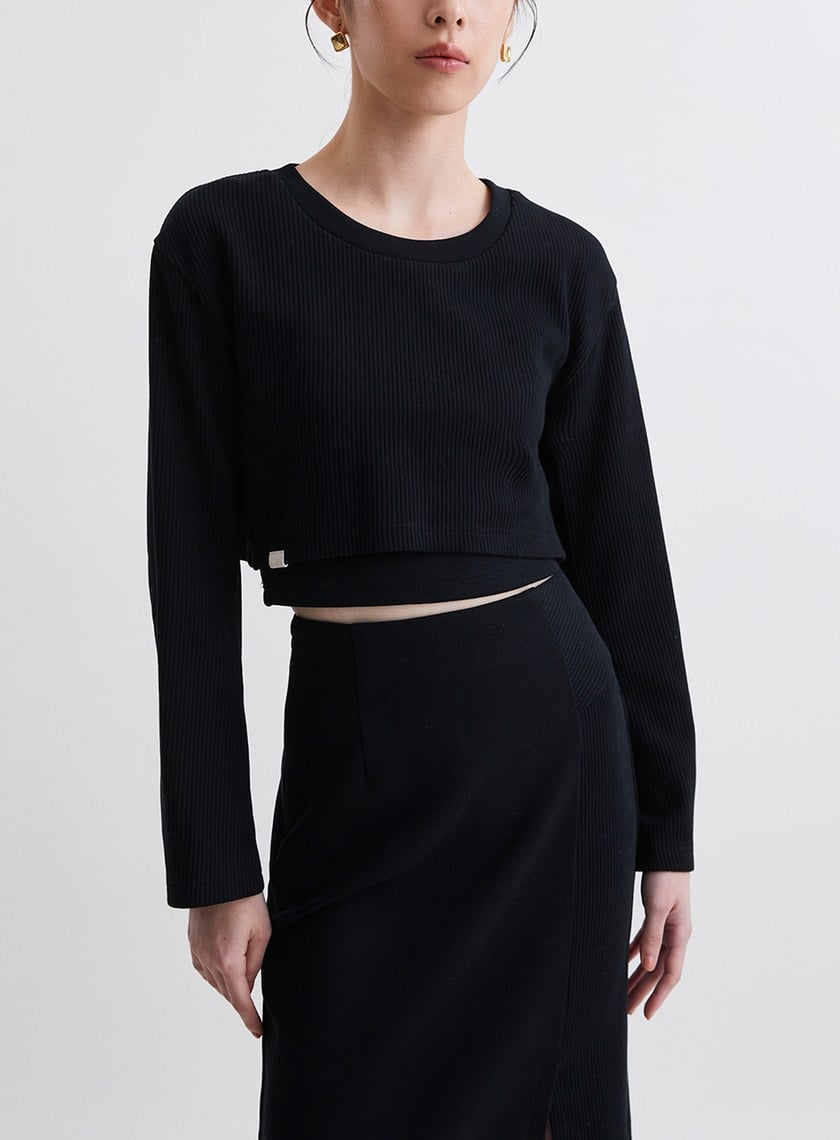 簡約坑條假兩件短版衛衣