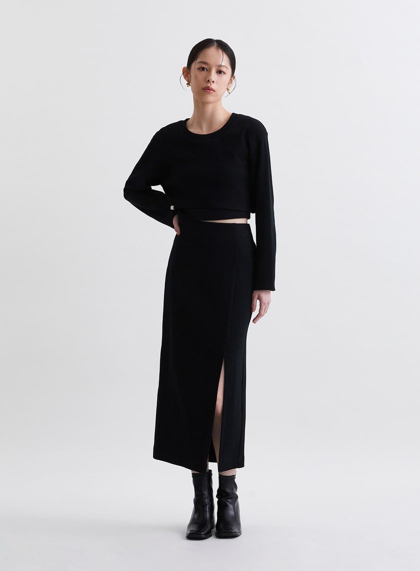 簡約坑條假兩件短版衛衣