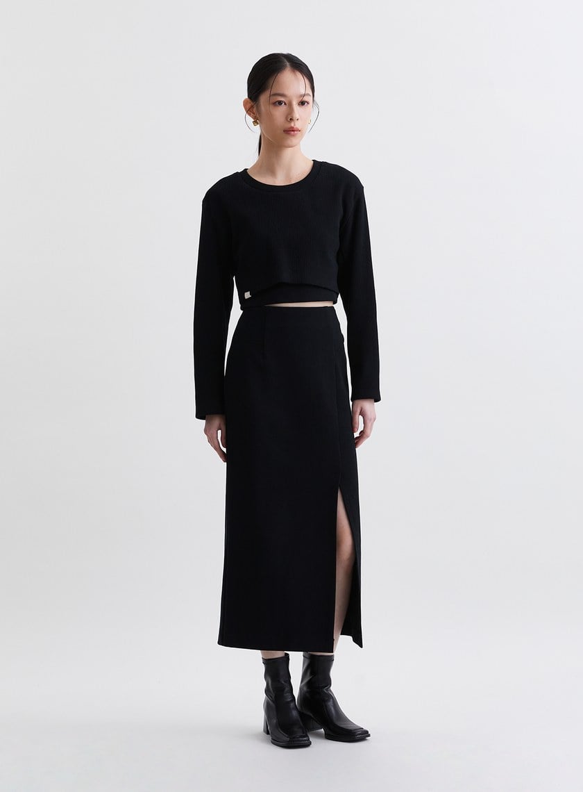 簡約坑條假兩件短版衛衣